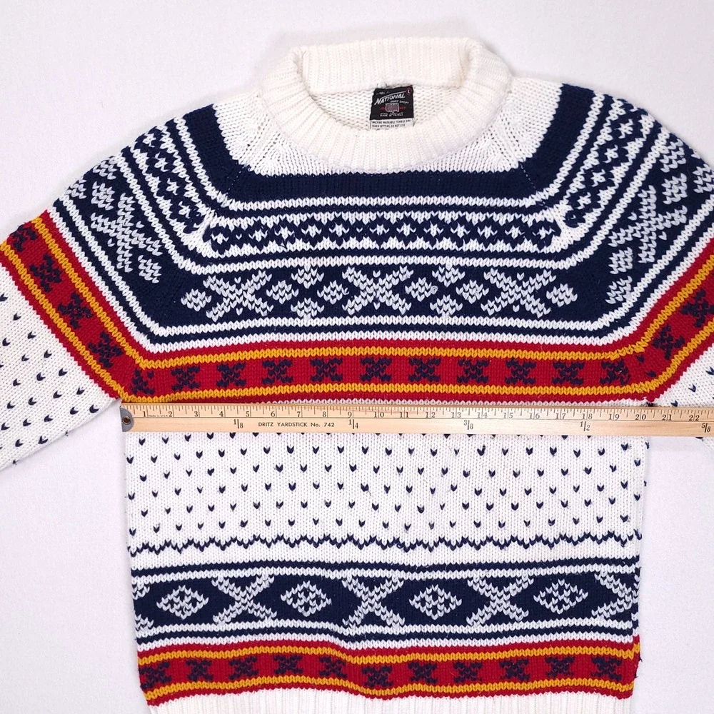 National‎ Shirt Shops Vintage Fair Isle Nordic Knit Sweater Mens Large White Red